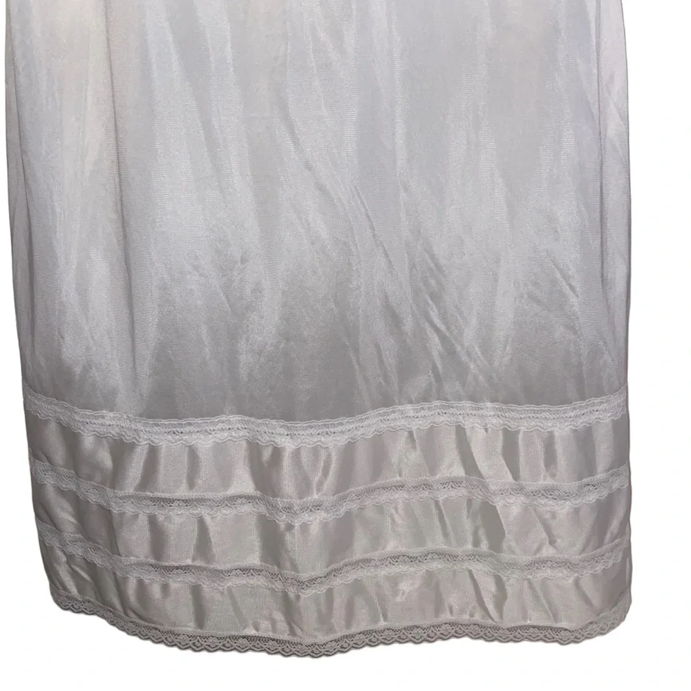 Vintage Nylon Slip Under Dress Womens Size 38 White Silky Satin Adjustable Strap - Picture 10 of 11